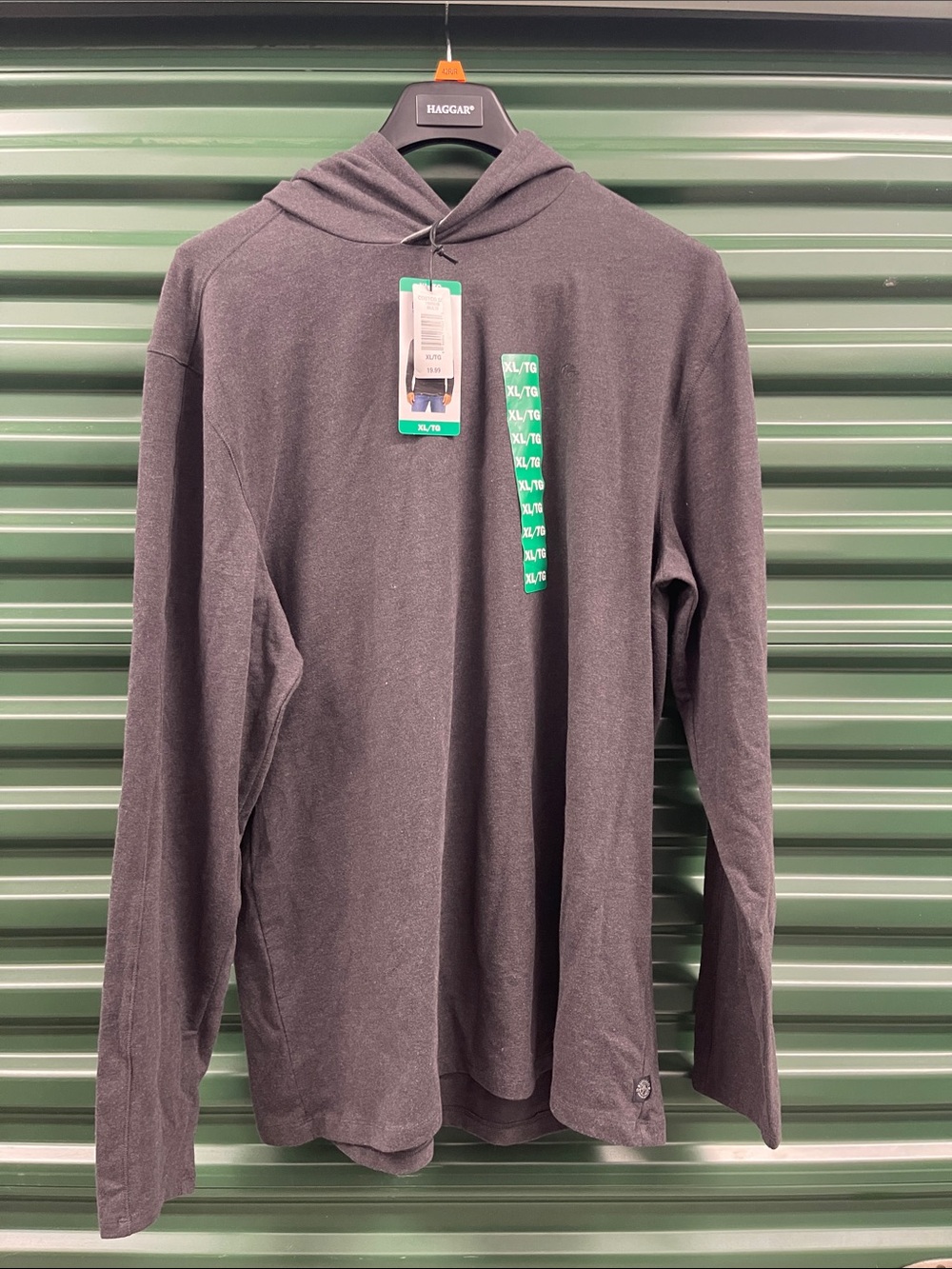 Haggar Men's Charcoal Gray Hooded Long Sleeve Shirt